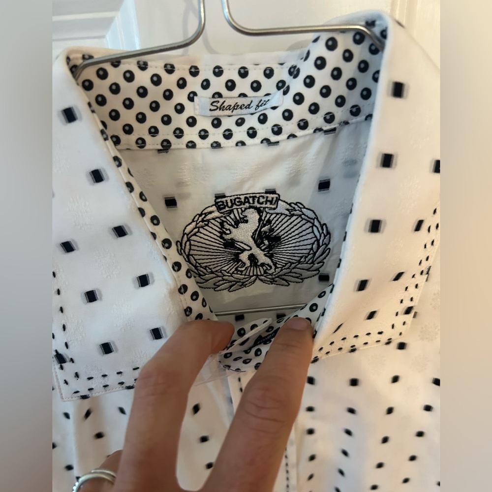 Bugatchi White and Black Polka Dot Shirt - Picture 5 of 8